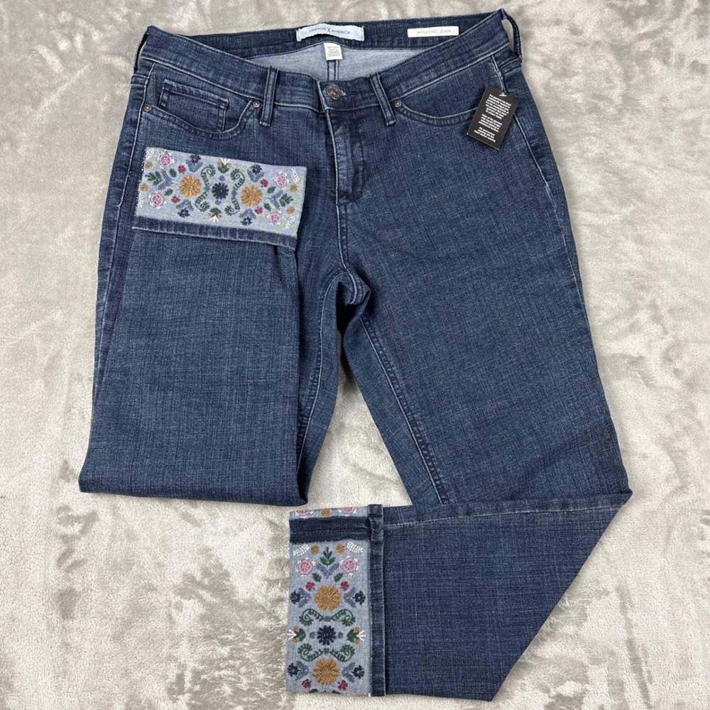 Vintage America Weekend Jean Dark Wash Floral Embroidered Straight Leg 8P/29